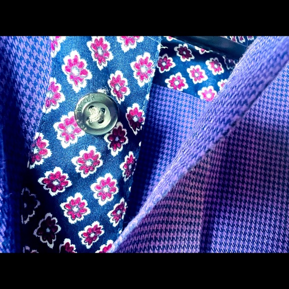 Ted Baker Endurance Men’s Button Down Purple Geometric Pattern, 15.5, flip cuff - Picture 3 of 7